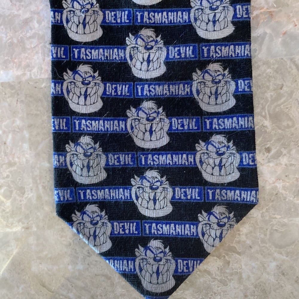 Vintage LOONEY TUNES 1999 Men's 100% Polyester Tie TASMANIAN DEVIL Black/Blue‎